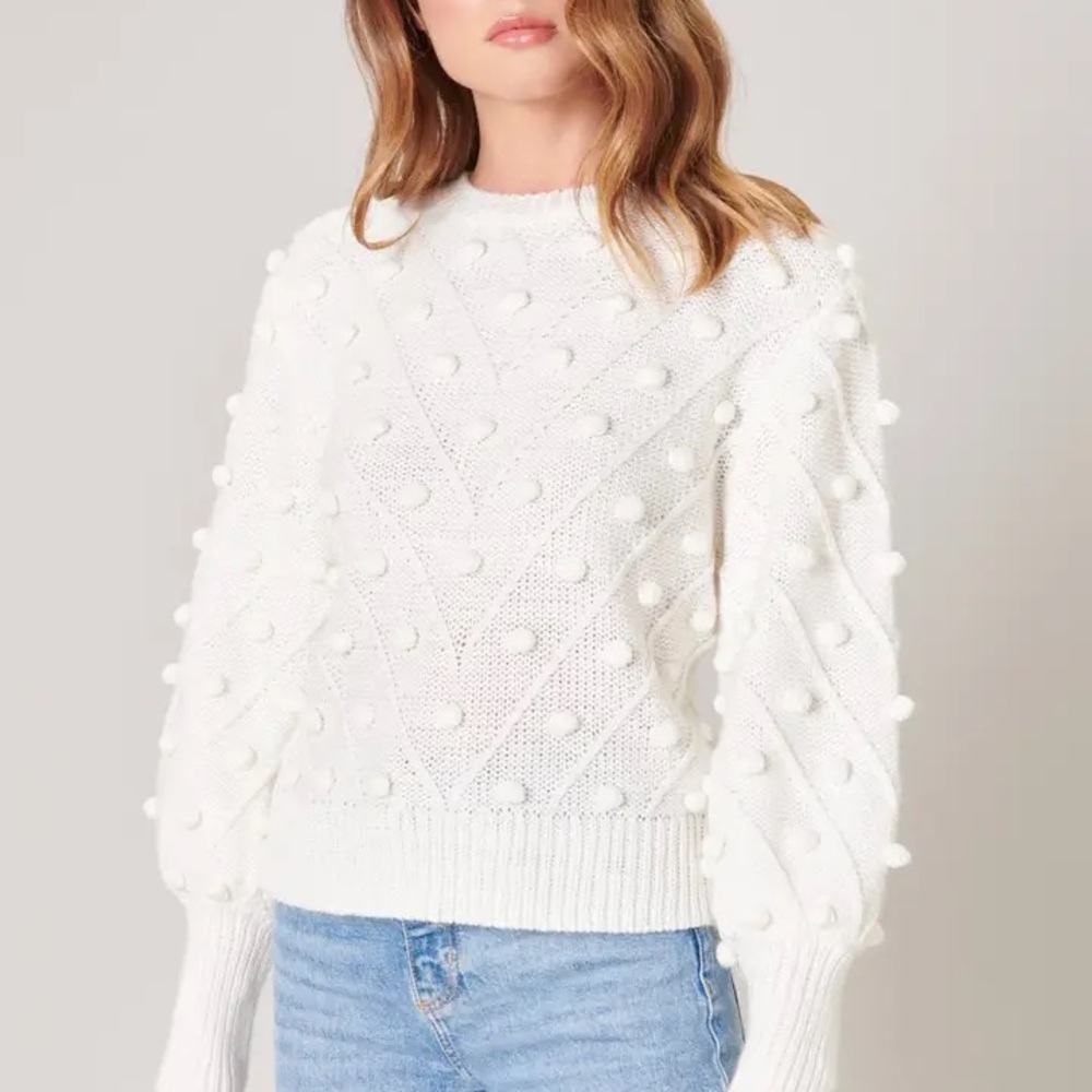 Sugarlips Ivory Textured Pom-Pom Sweater